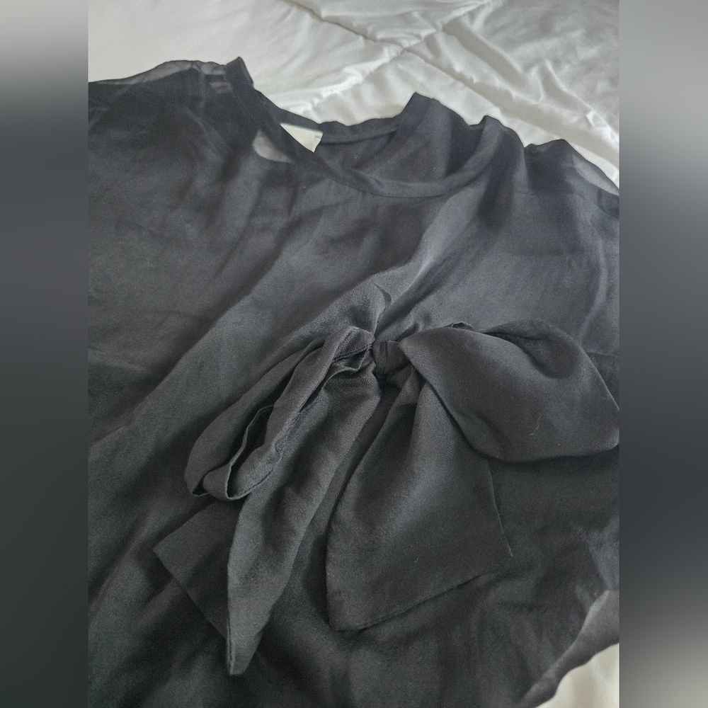 Alysi Blouse - Italian Black Silk Bow Tie Sheer Designer - Picture 5 of 10